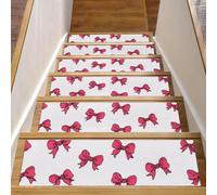Luoweisi Pink Bows Stair Treads for Wooden Steps, 15 Pack 30"x8" Non-Slip Indoor Stair Runner Stair Rugs Mats Covers for Dogs, Kids, Elder with Reusable Adhesive