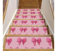 Luoweisi Pink Bows Stair Treads for Wooden Steps, 15 Pack 30"x8" Non-Slip Indoor Stair Runner Stair Rugs Mats Covers for Dogs, Kids, Elder with Reusable Adhesive