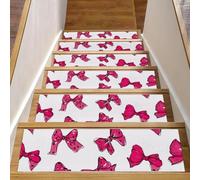 Luoweisi Pink Bows Stair Treads for Wooden Steps, 15 Pack 30"x8" Non-Slip Indoor Stair Runner Stair Rugs Mats Covers for Dogs, Kids, Elder with Reusable Adhesive