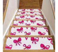 Luoweisi Pink Bows Stair Treads for Wooden Steps, 15 Pack 30"x8" Non-Slip Indoor Stair Runner Stair Rugs Mats Covers for Dogs, Kids, Elder with Reusable Adhesive