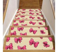 Luoweisi Pink Bows Stair Treads for Wooden Steps, 15 Pack 30"x8" Non-Slip Indoor Stair Runner Stair Rugs Mats Covers for Dogs, Kids, Elder with Reusable Adhesive