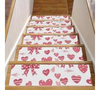 Luoweisi Polka Dot Bows Hearts Stair Treads for Wooden Steps, 15 Pack 30"x8" Non-Slip Indoor Stair Runner Stair Rugs Mats Covers for Dogs, Kids, Elder with Reusable Adhesive