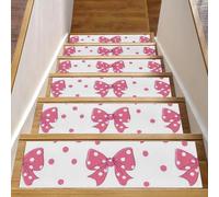 Luoweisi Polka Dot Bows Stair Treads for Wooden Steps, 15 Pack 30"x8" Non-Slip Indoor Stair Runner Stair Rugs Mats Covers for Dogs, Kids, Elder with Reusable Adhesive