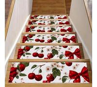 Luoweisi Red Cherry Bows Stair Treads for Wooden Steps, 15 Pack 30"x8" Non-Slip Indoor Stair Runner Stair Rugs Mats Covers for Dogs, Kids, Elder with Reusable Adhesive