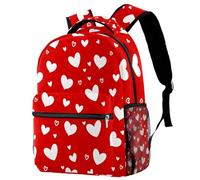 Luoweisi Red White Love Hearts School Bag Backpack for Boys Girls Lightweight Rucksack Casual Daypack Book Bag for Travel Sports