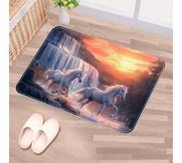 Luoweisi Running Horse Waterfall Sunset Door Mat 50 x 80 cm, Non-Slip Machine Washable Entryway Rug, Dog Door Mat, Super Absorbent Entry Rug for Front Door, Back Door, Kitchen, Bathroom