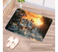 Luoweisi Running Horses Waterfall Sunset Door Mat 50 x 80 cm, Non-Slip Machine Washable Entryway Rug, Dog Door Mat, Super Absorbent Entry Rug for Front Door, Back Door, Kitchen, Bathroom