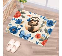 Luoweisi Sloth Floral Door Mat 50 x 80 cm, Non-Slip Machine Washable Entryway Rug, Dog Door Mat, Super Absorbent Entry Rug for Front Door, Back Door, Kitchen, Bathroom