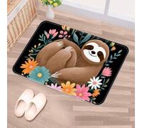Luoweisi Sloth Flower Door Mat 50 x 80 cm, Non-Slip Machine Washable Entryway Rug, Dog Door Mat, Super Absorbent Entry Rug for Front Door, Back Door, Kitchen, Bathroom
