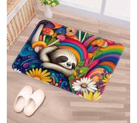 Luoweisi Sloth Mushroom Daisy Door Mat 50 x 80 cm, Non-Slip Machine Washable Entryway Rug, Dog Door Mat, Super Absorbent Entry Rug for Front Door, Back Door, Kitchen, Bathroom