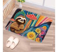 Luoweisi Sloth Mushrooms Door Mat 50 x 80 cm, Non-Slip Machine Washable Entryway Rug, Dog Door Mat, Super Absorbent Entry Rug for Front Door, Back Door, Kitchen, Bathroom