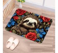 Luoweisi Sloth Rose Door Mat 50 x 80 cm, Non-Slip Machine Washable Entryway Rug, Dog Door Mat, Super Absorbent Entry Rug for Front Door, Back Door, Kitchen, Bathroom