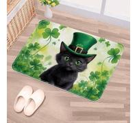 Luoweisi St. Patrick's Day Cat Clover Door Mat 50 x 80 cm, Non-Slip Machine Washable Entryway Rug, Dog Door Mat, Super Absorbent Entry Rug for Front Door, Back Door, Kitchen, Bathroom