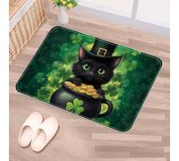 Luoweisi St. Patrick's Day Cat Clover Golden Coin Door Mat 50 x 80 cm, Non-Slip Machine Washable Entryway Rug, Dog Door Mat, Super Absorbent Entry Rug for Front Door, Back Door, Kitchen, Bathroom