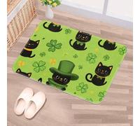 Luoweisi St. Patrick's Day Clover Cats Door Mat 50 x 80 cm, Non-Slip Machine Washable Entryway Rug, Dog Door Mat, Super Absorbent Entry Rug for Front Door, Back Door, Kitchen, Bathroom