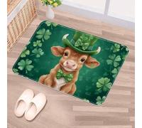 Luoweisi St. Patrick's Day Cow Clover Door Mat 50 x 80 cm, Non-Slip Machine Washable Entryway Rug, Dog Door Mat, Super Absorbent Entry Rug for Front Door, Back Door, Kitchen, Bathroom