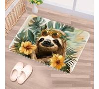 Luoweisi Tropical Floral Sloth Door Mat 50 x 80 cm, Non-Slip Machine Washable Entryway Rug, Dog Door Mat, Super Absorbent Entry Rug for Front Door, Back Door, Kitchen, Bathroom