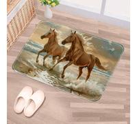 Luoweisi Two Horses Running Door Mat 50 x 80 cm, Non-Slip Machine Washable Entryway Rug, Dog Door Mat, Super Absorbent Entry Rug for Front Door, Back Door, Kitchen, Bathroom