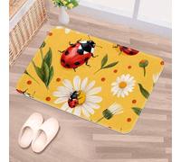 Luoweisi Washable Door Mats Indoor, Non-Slip Front Door Mat, Dirt Trapper Doormats, Super Absorbent Entrance Mat (Ladybugs Daisies Yellow, 40cm x 60cm)