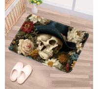 Luoweisi Western Skull Floral Door Mat 50 x 80 cm, Non-Slip Machine Washable Entryway Rug, Dog Door Mat, Super Absorbent Entry Rug for Front Door, Back Door, Kitchen, Bathroom