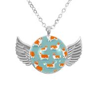 Luoweisi Zinc Alloy Angel Wings Necklace with Corgi Dogs, Round Chain Gifts for Men Women
