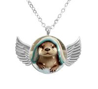 Luoweisi Zinc Alloy Angel Wings Necklace with Cute Otter, Round Chain Gifts for Men Women