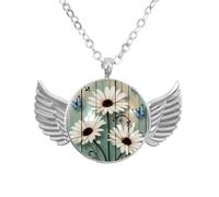 Luoweisi Zinc Alloy Angel Wings Necklace with Farm Daisy Florals, Round Chain Gifts for Men Women
