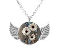 Luoweisi Zinc Alloy Angel Wings Necklace with Rustic Farm Daisies, Round Chain Gifts for Men Women