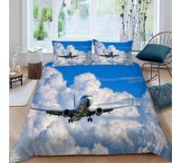 Luowenji Aircraft Duvet Cover Double Bedding Sets Aeroplanes Quilt Cove with Zipper Closure and 2 Pillowcases 50x75 cm, 3D Printed Soft Microfibre Bed Set a-7690