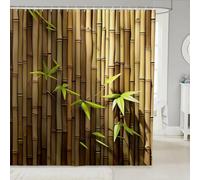 Luowenji Bamboo Shower Curtain Botanical Country Style Shower Curtains Mould Proof Resistant 180x180 cm 3D Bathroom Bath Curtain Waterproof Fabric with Hooks for Wet Room 6589L