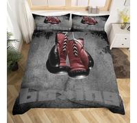 Luowenji Boxing Duvet Cover Single Bedding Sets Man Teen Boy Quilt Cover with Zipper Closure and 2 Pillowcases 50x75 cm, 3D Printed Soft Microfibre Bed Set a-6980