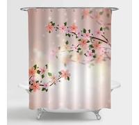 Luowenji Cherry Blossoms Shower Curtain Peach Pink Shower Curtains Mould Proof Resistant 120x180 cm 3D Bathroom Bath Curtain Waterproof Fabric with Hooks for Wet Room 7099L