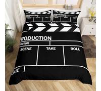 Luowenji Cinema Duvet Cover Double Bedding Sets Film Noir Clapboard Quilt Cove with Zipper Closure and 2 Pillowcases 50x75 cm, 3D Printed Soft Microfibre Bed Set a-1642