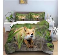Luowenji Fox Duvet Cover Double Bedding Sets Fox Quilt Cove with Zipper Closure and 2 Pillowcases 50x75 cm, 3D Printed Soft Microfibre Bed Set L4989