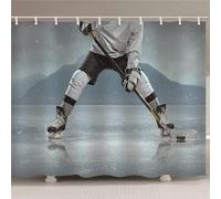 Luowenji Ice Hockey Shower Curtain Ice Hockey Player Shower Curtains Mould Proof Resistant 180x180 cm 3D Bathroom Bath Curtain Waterproof Fabric with Hooks for Wet Room A5700