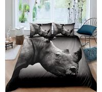 Luowenji Rhino Duvet Cover Double Bedding Sets Wild Animals Quilt Cove with Zipper Closure and 2 Pillowcases 50x75 cm, 3D Printed Soft Microfibre Bed Set a-2800