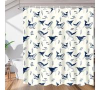 Luowenji Whale Shower Curtain Fish Shower Curtains Mould Proof Resistant 180x220 cm 3D Bathroom Bath Curtain Waterproof Fabric with Hooks for Wet Room A.3000