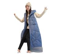 LUOY Ladies Gilet,Long Quilted Vest Women Long Vest With Hood, Pink Quilted Gilet Extra Long Slim Elegant Vest Ladies Windproof Quilted Waistcoat Padded Coat For Women Girl Outdoor Office,Blue,L
