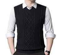 LUOY Sleeveless Sweater,Men'S Knitted Gilets Vintage Dark Gray Cable Knit Jacquard Round Neck Autumn Winter Warm Sleeveless Knitwear Jumpers Waistcoat Sweater Vest Knit Tank Tops Blouse,M