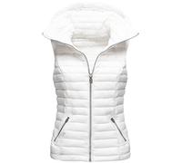LUOY Womens Gilet,Women'S Quilted Gilet With Hood Casual Short White Incline Zipper Pockets Glossy Quilted Vest Padded Windproof Bodywarmer Sleeveless Jacket Winter Coat Waistcoat,L