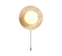 LUOYAOB 7.87" Modern Travertine Wall Sconce Pull Chain Switch Round Globe Wall Lamp Minimalist Bedside Wall Light for Bedroom Living Room Hallway Indoor Lighting