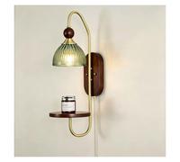 LUOYAOB European Pull Chain Wall Sconce Modern Wall Lamp Creative Wood Glass Globe Wall Light Storage Panel Design Bedside Bedroom Living Room Hallway Reading Light Fixture(Style H)