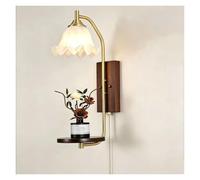 LUOYAOB European Pull Chain Wall Sconce Modern Wall Lamp Creative Wood Glass Globe Wall Light Storage Panel Design Bedside Bedroom Living Room Hallway Reading Light Fixture(Style G)
