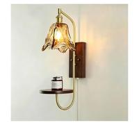LUOYAOB European Pull Chain Wall Sconce Modern Wall Lamp Creative Wood Glass Globe Wall Light Storage Panel Design Bedside Bedroom Living Room Hallway Reading Light Fixture(Style B)