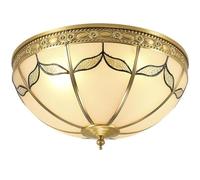 LUOYAOB European Retro E27 Base Ceiling Lights Glass Shade with Leaf Pattern Flush Mount Ceiling Lamp Brass Frame Ceiling Light Fixture for Bedroom Living Room Study Office Hotel Lobbf(35cm/13.7in)