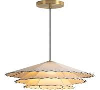 LUOYAOB Japanese Minimalism E27 Adjustable Height Hanging Lamp Ruffled Fabric Shade Pendant Light Fixtures Iron Base Chandelier for Bedroom Hallway(40cm)