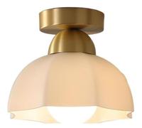 LUOYAOB Modern Brass White Flush Mount Ceiling Light Fixture Nordic Copper Gold Flower Glass or Ceramics Shade Ceiling Lamp for Bedroom Living Room Hallway Kitchen Entryway(16cm)