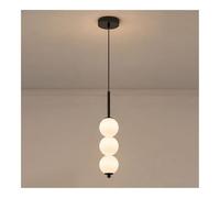 LUOYAOB Modern Long Bar Glass Globe Pendant Light Brass Hanging Chandelier Adjustable Height Ceiling Lamp with 3 Globes Gold Finish Indoor Lighting Fixture for Foyer Staircase(Black)