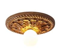 LUOYAOB Semi Flush Mount Ceiling Light Vintage Ornate Ceiling Light with White Globe Shade Rustic Close to Ceiling Fixture E26 E27 Base for Hallway Entryway Bedroom Foyer Lighting(Brown)