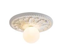 LUOYAOB Semi Flush Mount Ceiling Light Vintage Ornate Ceiling Light with White Globe Shade Rustic Close to Ceiling Fixture E26 E27 Base for Hallway Entryway Bedroom Foyer Lighting(White)